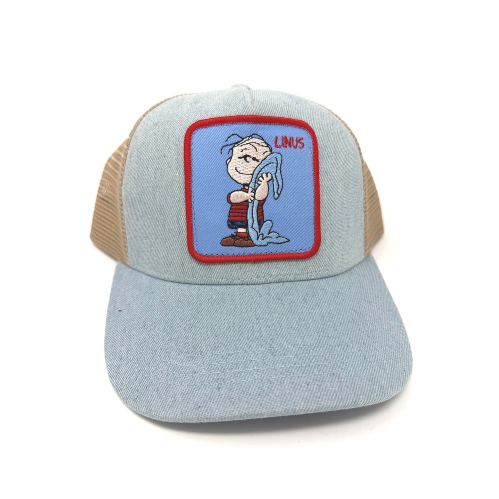 Peter Grimm Trucker Hat Mens OSFM Blue New Peanuts Linus Denim Mesh Snapback Cap